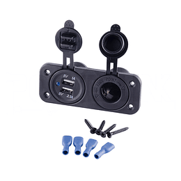 Socket 12V y doble enchufe USB con tapa