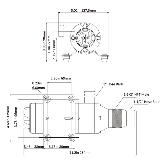 Bomba maceradora trituradora 12V - 45L/M para aguas residuales