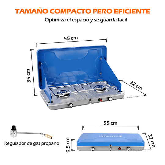 Cocinilla portátil a gas 20.000 BTU con regulador certificada CSA