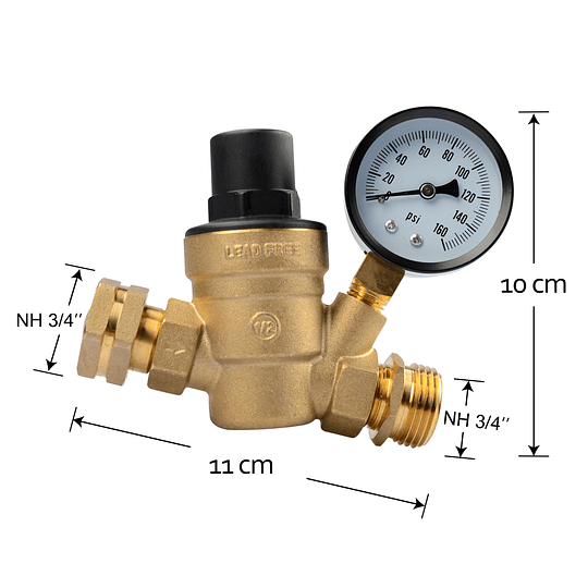 Válvula reguladora de presión de agua para casa rodante en bronce