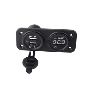 Voltímetro LED y doble cargador USB impermeable