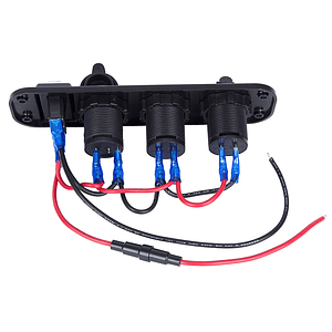 Panel con interruptor, Voltímetro LED, doble cargador USB, socket 12V