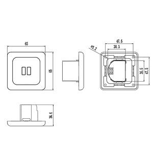 Enchufe doble USB/USB-C de bajo perfil negro 5V 3A