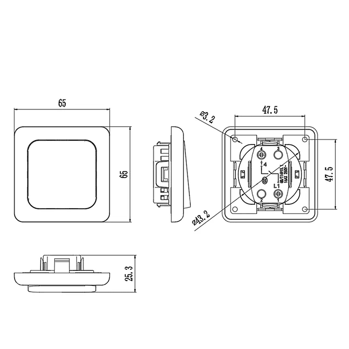 Interruptor simple push on/off negro bajo perfil 250V 16A 2