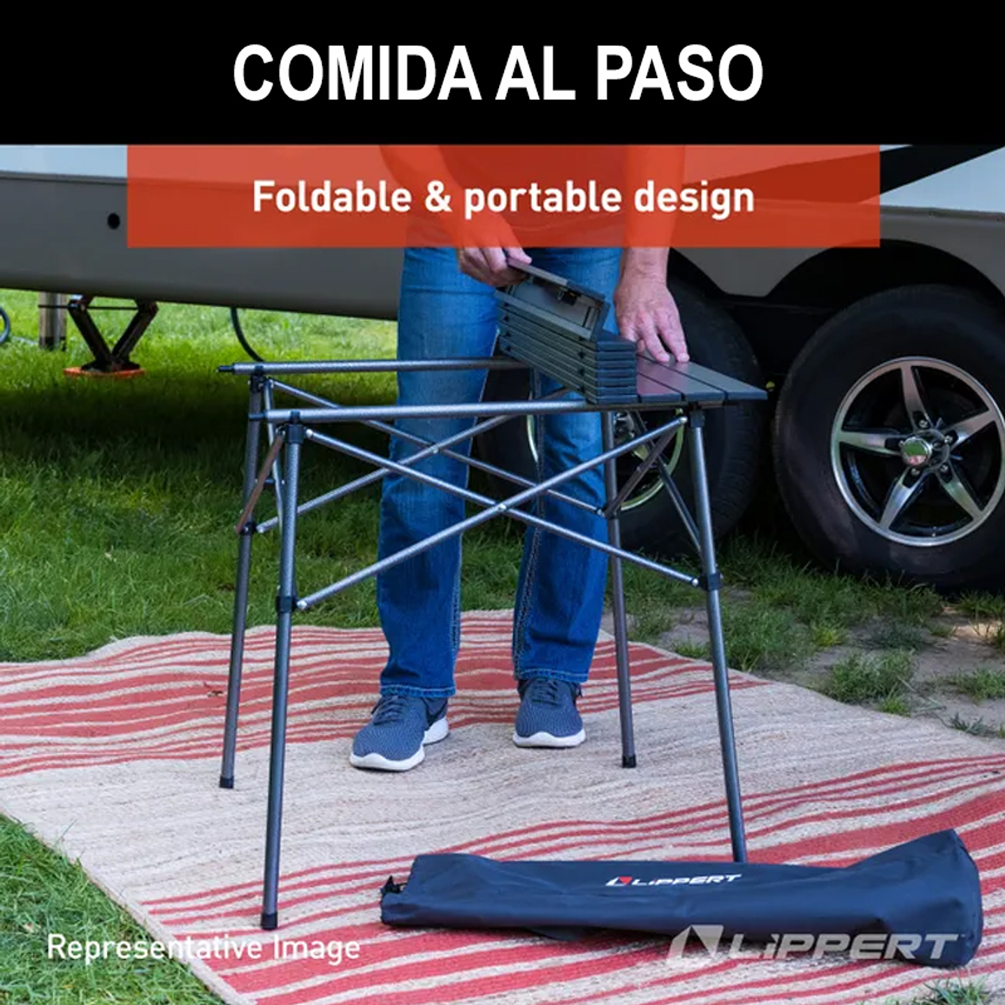 Mesa aluminio plegable Lippert HD Hybrid 84x84cm 2