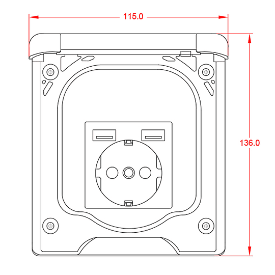Enchufe exterior 220v con doble USB con tapa