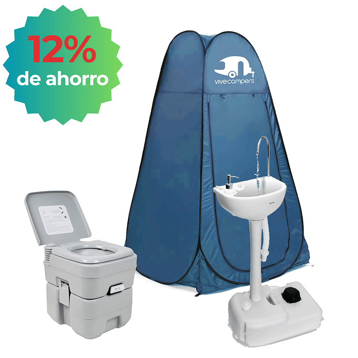 Conjunto baño portátil + lavamanos + carpa vestidor 1