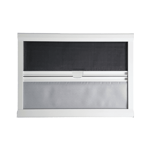 Marco PVC 1000x500mm interior de ventana con blackout y malla mosquitera