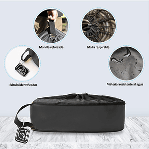 Bolso organizador, impermeable, con etiqueta de identificación tamaño mediano color negro
