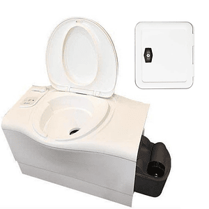 Baño cassette tipo banca con descarga eléctrica salida derecha 20 litros