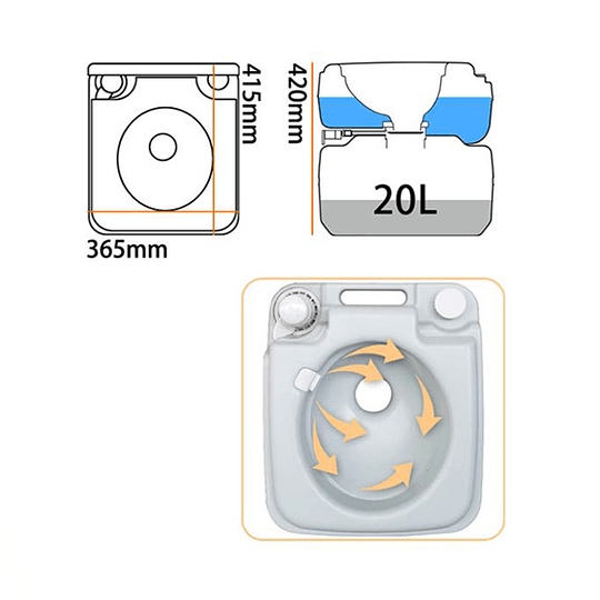 Baño químico portátil 20 litros con medidor de llenado
