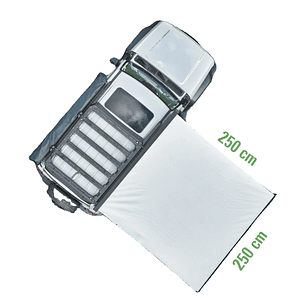 Toldo lateral cassette de apertura asistida 2,60x2,50 metros tela vinilo 3D 510g