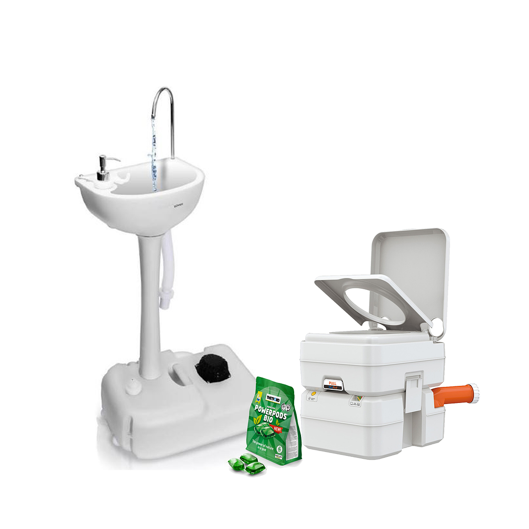 Conjunto de Baño Portátil Seaflo 20L + Lavamanos Portátil + PowerPod Green 1
