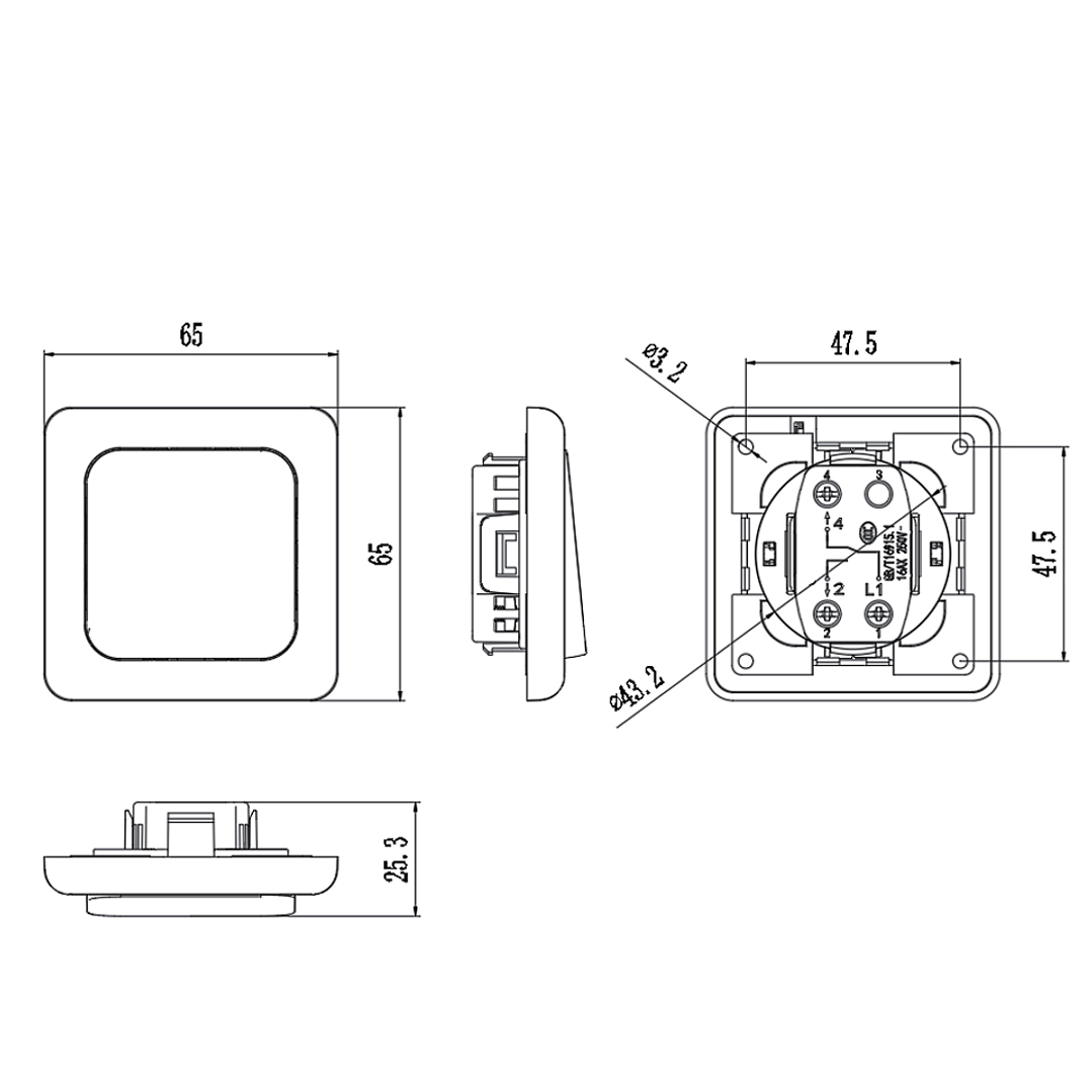 Interruptor simple doble tiro SPDT on/off negro bajo perfil 250V 16A 2