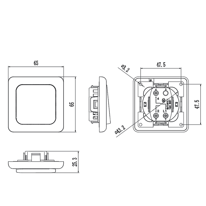 Interruptor simple doble tiro SPDT on/off negro bajo perfil 250V 16A 2
