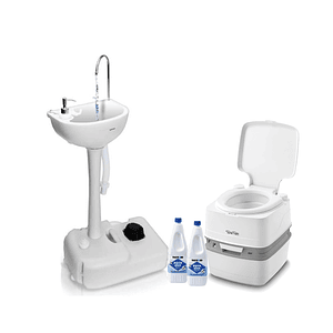 Conjunto de Baño Portátil Thetford 21L + Lavamanos Portátil ViveCampers + Disgregantes Aqua Kem 1L