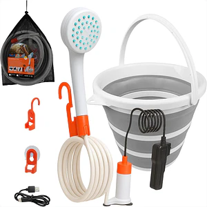 [PREVENTA] Ducha portátil 12V con batería litio y balde colapsable