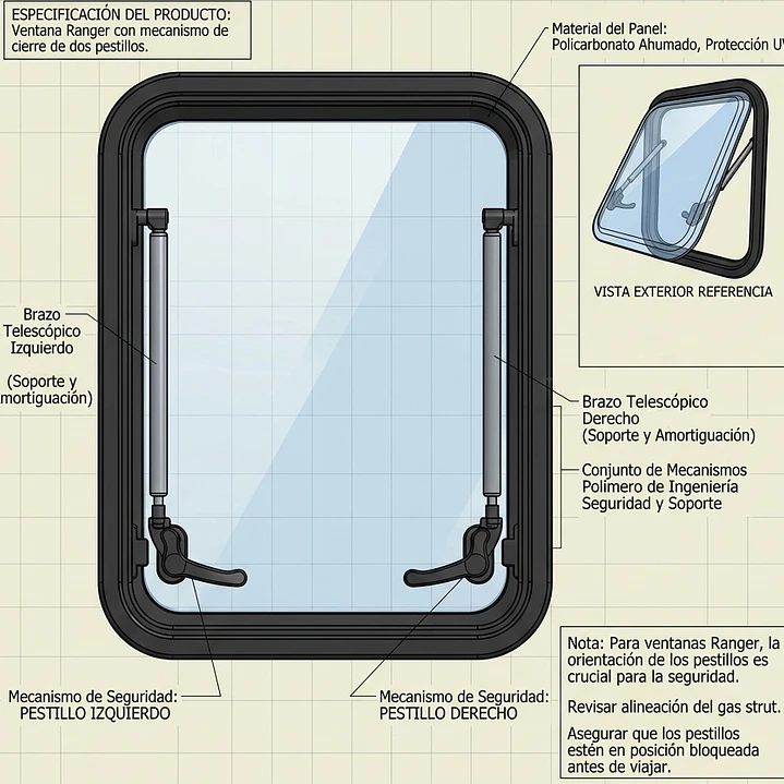 Pestillo derecho para ventana Ranger 5