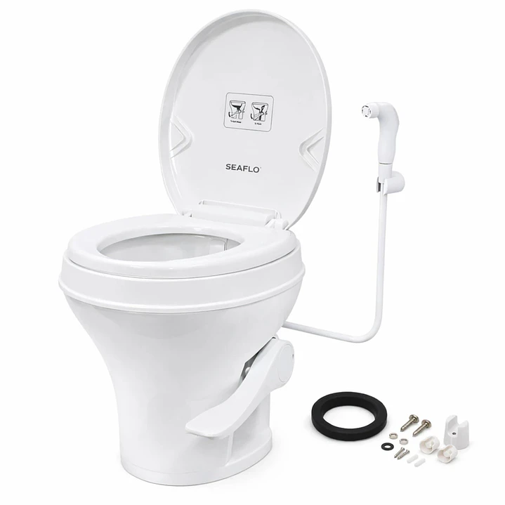 Baño Seaflo descarga gravedad a pedal incluye rociador para casa rodante 1