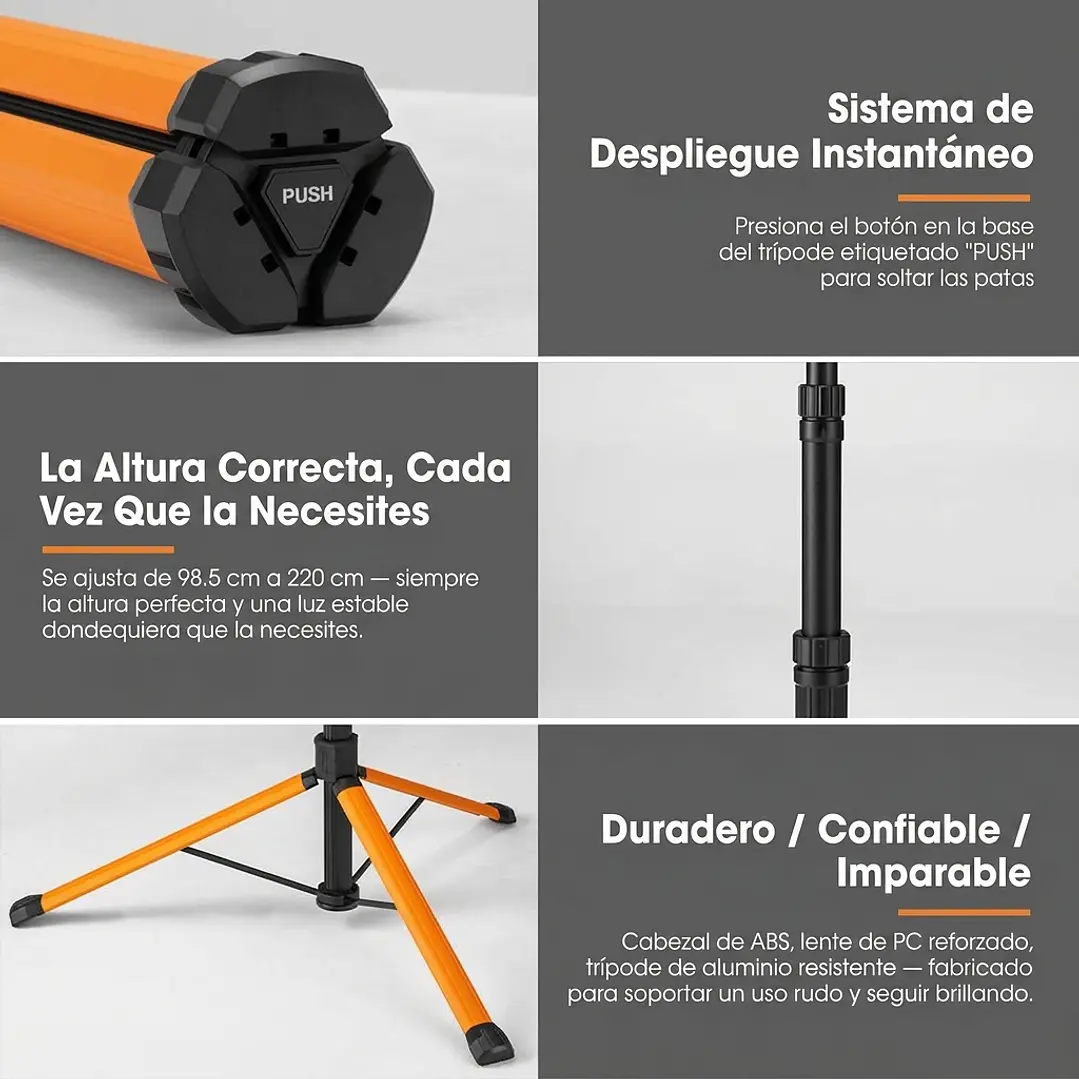 Lámpara LED telescópica portátil con batería recargable de litio 8