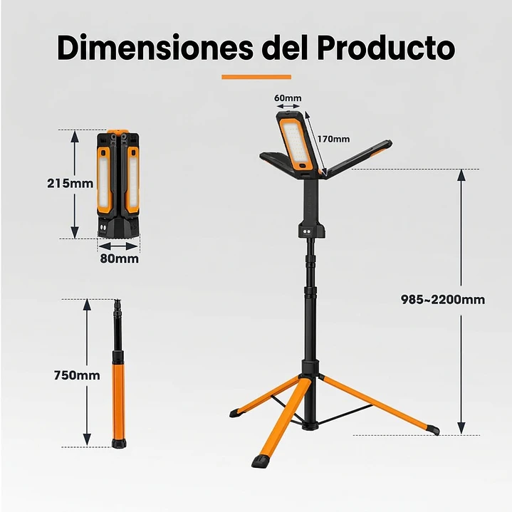 Lámpara LED telescópica portátil con batería recargable de litio 9
