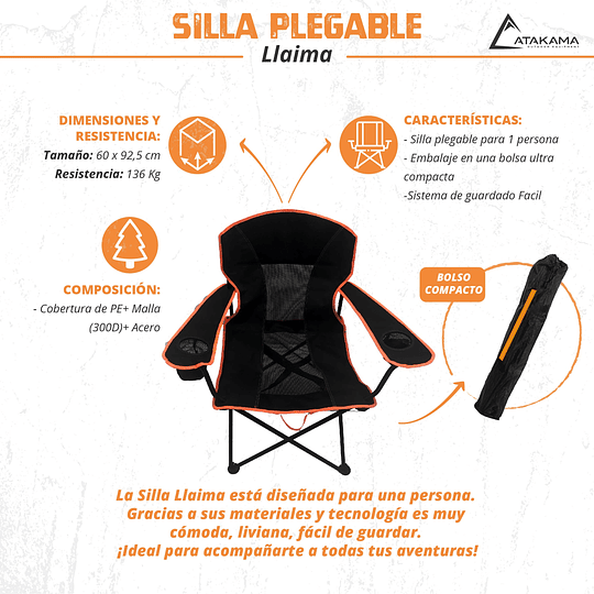 Silla Camping Llaima XL gris/naranjo