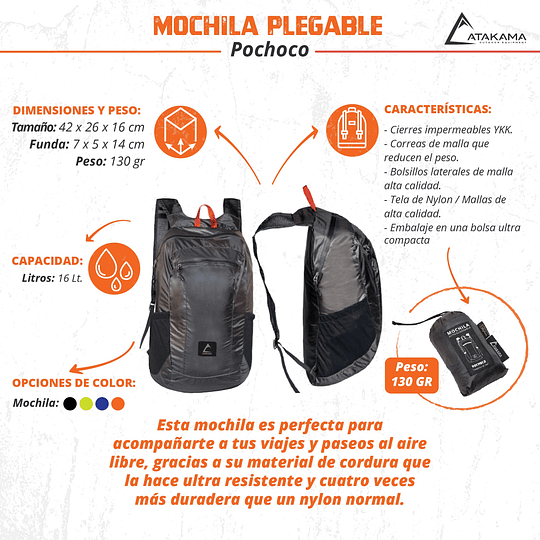 Mochila Plegable Pochoco 16 LT Celeste