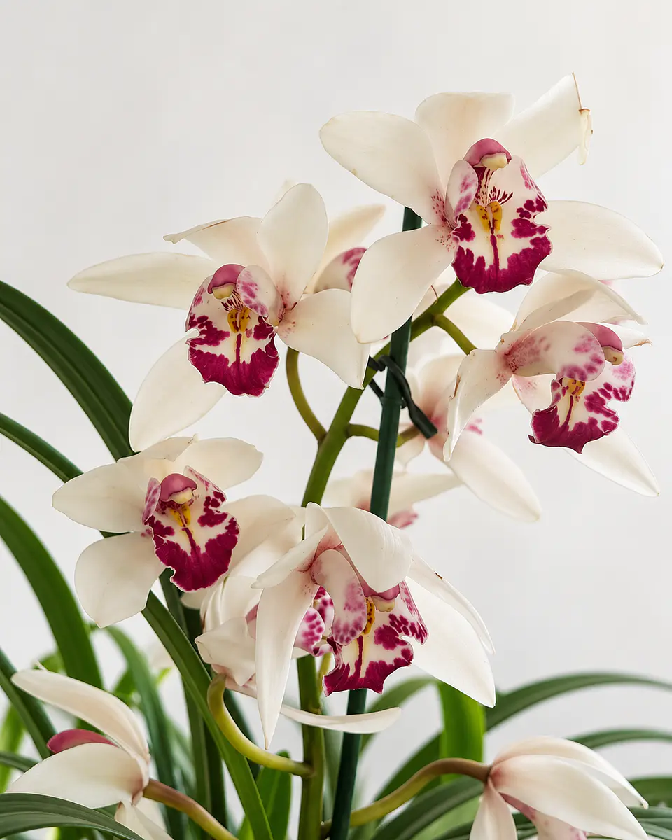 Orquídea Cymbidium Branca com Centro Bordeaux - 1 Haste 1