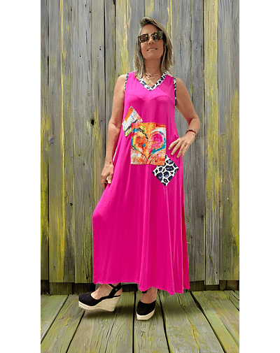 VESTIDO FLORENCIA FICSIA SIN MANGAS