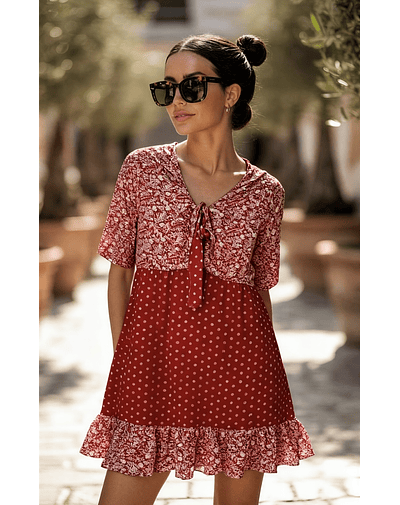 VESTIDO LORETA ROJO MANGA LARGA