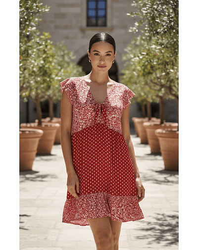 VESTIDO LORETA ROJO MANGA CORTA