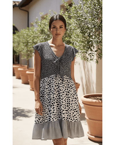 VESTIDO LORETA NEGRO MANGA CORTA