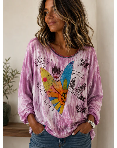POLERA CORAZON TEÑIDA LILA