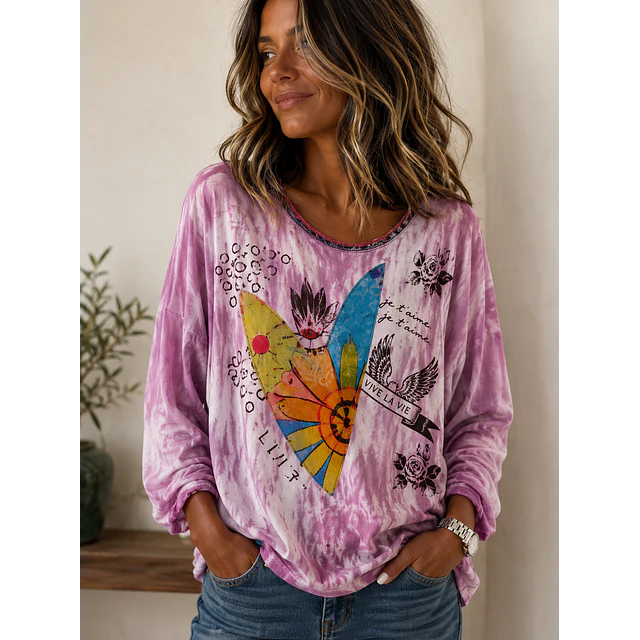 POLERA CORAZON TEÑIDA LILA