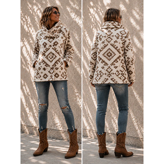 CHAQUETA BOUCLE ETNICA CAFE