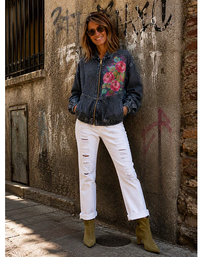 CHAQUETA VICCENZA NEGRA ROSAS