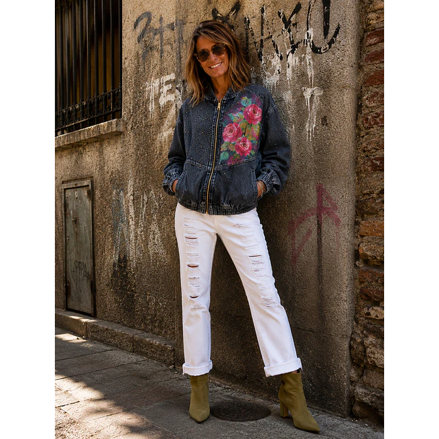 CHAQUETA VICCENZA NEGRA ROSAS