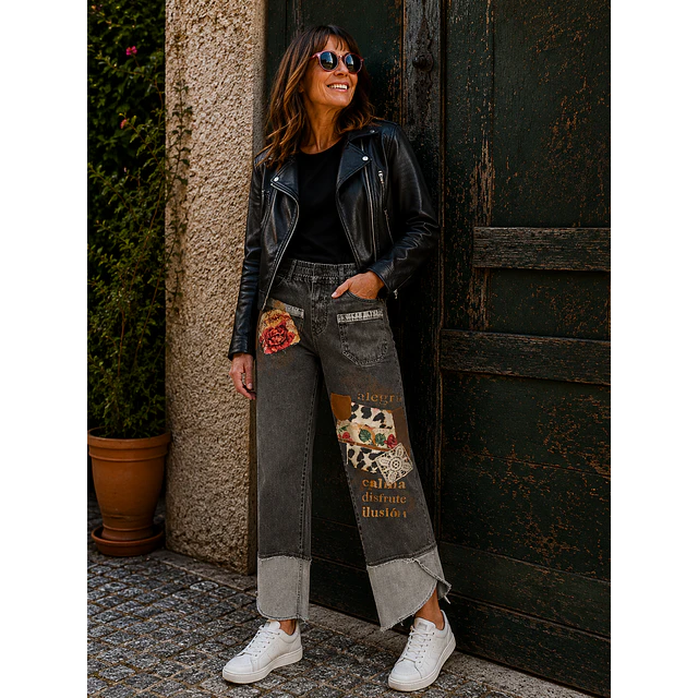 PANTALON TOTI NEGRO PATCHWORK S 1