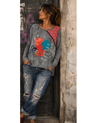 POLERA NACHA FLOR GRIS