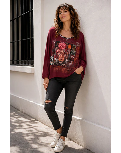 POLERA NACHA BURDEO FELINO
