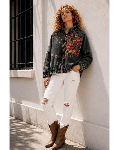 CHAQUETA VICCENZA NEGRA ROSAS