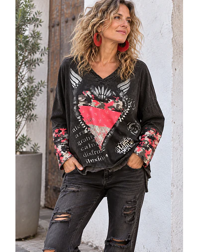 POLERA AURELIA NEGRA FUCSIA