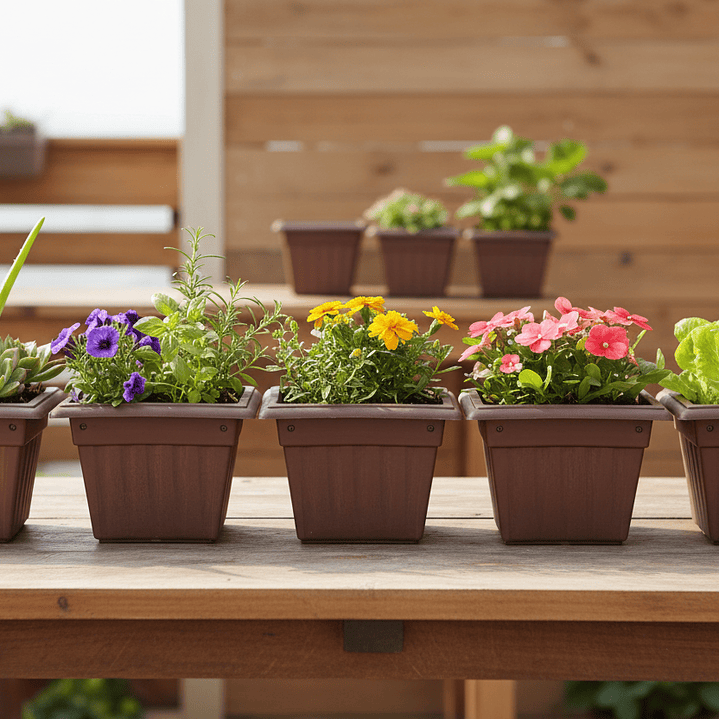 🤎 Maceta Cuadrada Efecto Madera - Elegancia Natural 3