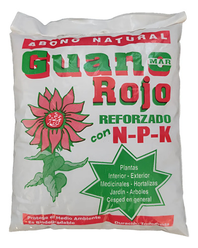 Bolsa 1kg De Guano Rojo Con Npk Abono Suelo 1
