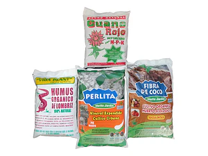 Pack De 4 Sustratos: Humus, Perlita, Fibra De Coco Y Guano