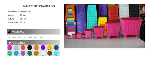 Macetero Plástico Cuadrado 30 Cms 9,7l 3