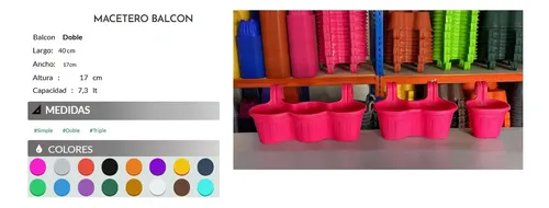 Macetero Balcón Colgante Doble 7,3l 2