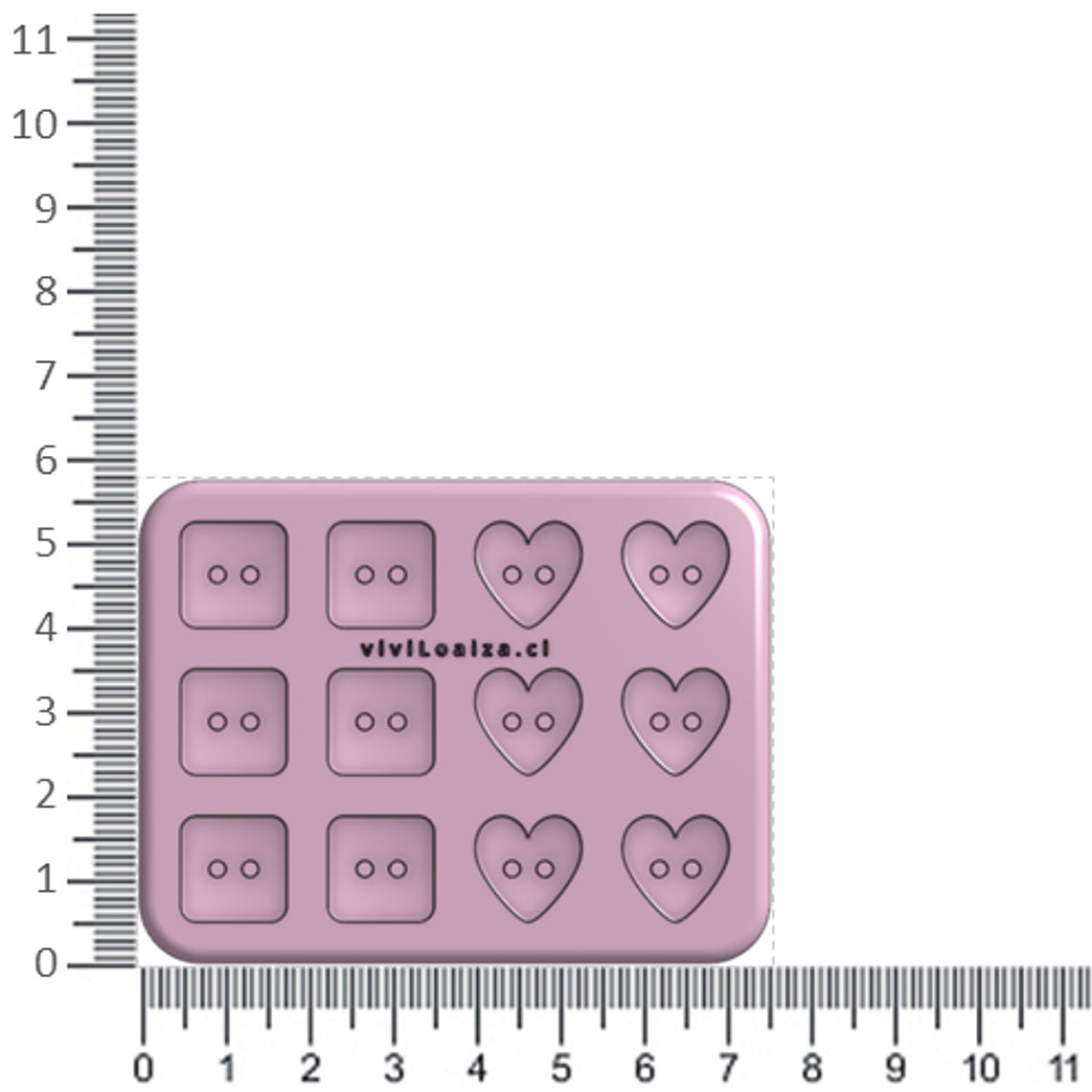 Molde Botones Cuadrados y Corazón 13 2