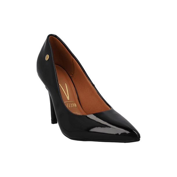 Zapato Taco Aguja Stiletto Vizzano Efecto Charol Negro  2