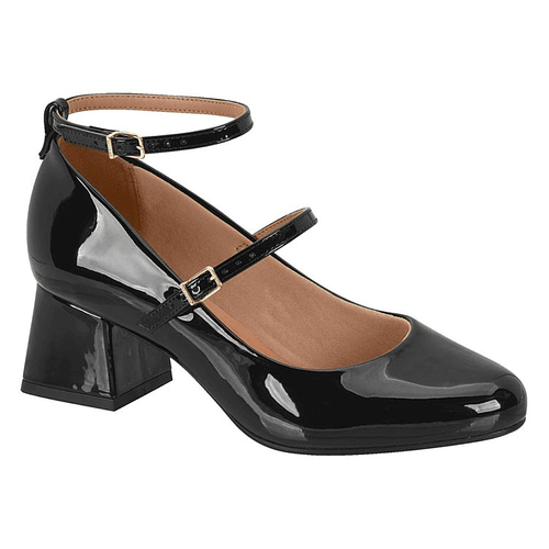 Zapato Taco Cuadrado Vizzano Efecto Charol Negro